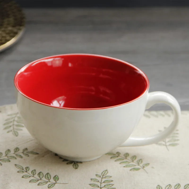 

Creative Large Ceramic Coffee Cup Large Capacity ma ke bei zi zao can bei Red Thick Milk Cup 600 Ml