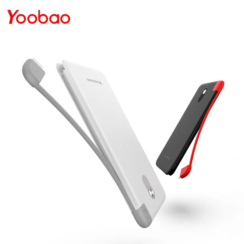 

Yoobao 10000mAh Built-in Cable Power Bank Dual USB Input External Battery Ultra Thin Portable Charger for Xiaomi huawei iponeX