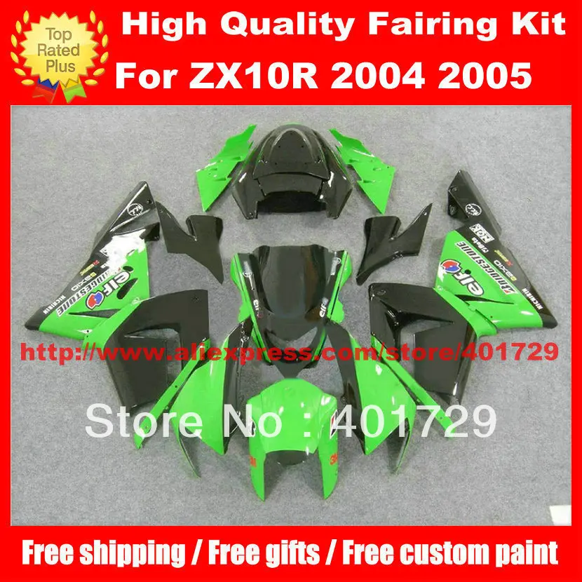 Обтекатели корпуса Набор для Ninja 04 05 ZX10R запчасти ZX 10R 2004 2005 глянцевый зеленый/черный высококачественный