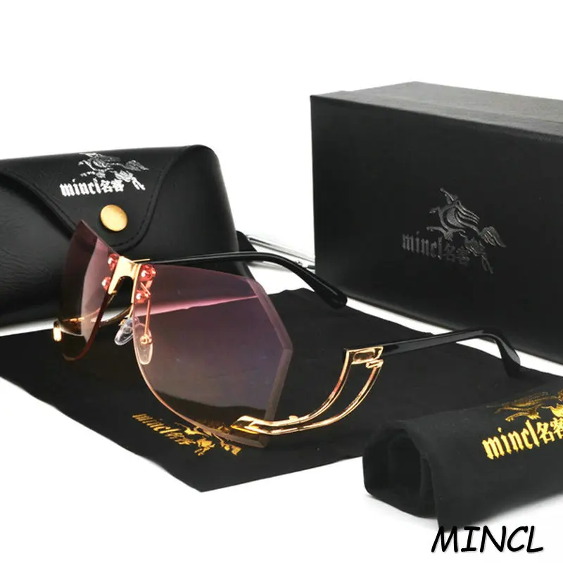 Негабаритные очки без оправы женские солнцезащитные очки прозрачные Круглые Солнцезащитные очки женские градиентные брендовые дизайнерские темные очки женские FML