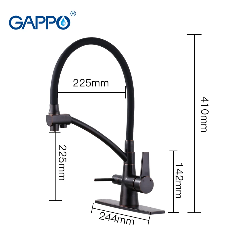 Gappo Kitchen Faucets with filter water pull out cleaning deck mounted mixer cold hot water faucet black soft Silicone pvc tube Gappo Kitchen Faucets with filter water pull out cleaning deck mounted mixer cold hot water faucet black soft Silicone pvc tube