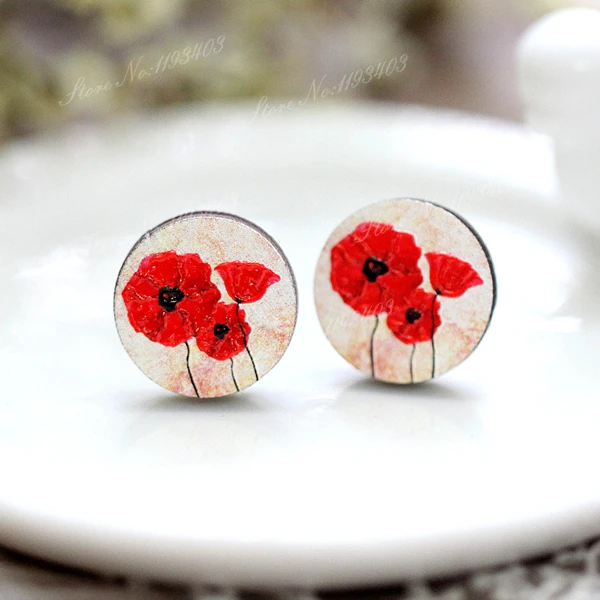 

Unique 3D Flower Embossed 16mm Round Coloured Drawing pattern Laser Cut wood Cabochon DIY for Rings, Earring,Brooch,Necklace