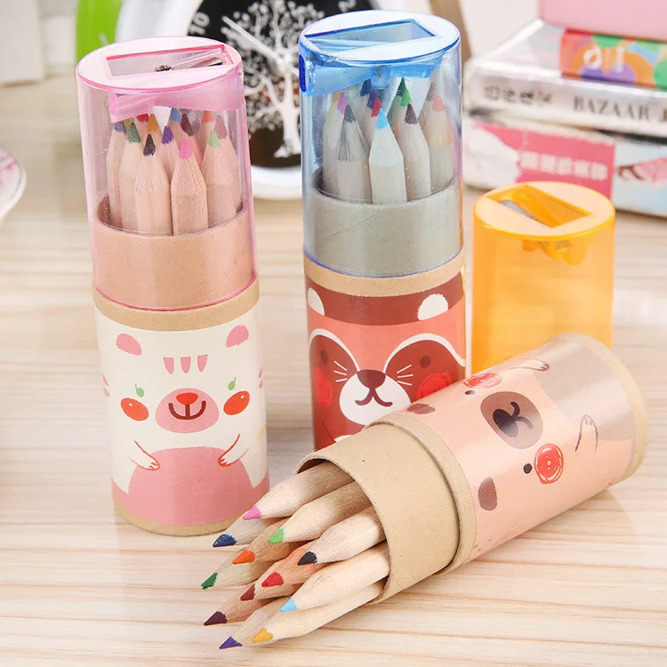 

12 PCS Lovely Bear Cartoon Mini Color Pencil With Pencil Sharpener Painting Colored Pencil Korean Stationery Student Prize