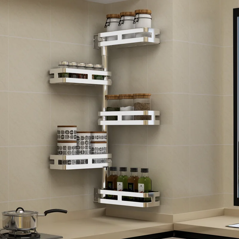 

304Stainless steel wall organizer spice holder rack kitchen product corner wall hanging rotation fence protection receiving rack