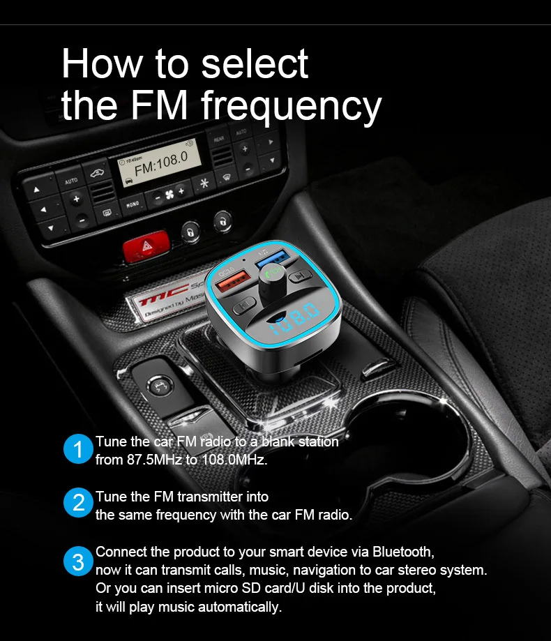 JINSERTA Bluetooth 5,0 Fm передатчик автомобильный комплект громкой связи беспроводной Авто MP3 плеер Быстрая зарядка QC3.0 USB зарядное устройство радио модулятор