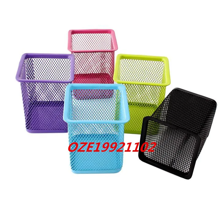 

2pcs Home Office Table Metal Mesh Pen Pencil Ruler Box Holder 8.5 x 9.5cm Square type