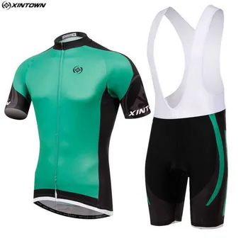 

XINTOWN Men Bike Cycling Jersey Bib Shorts Sets Green Summer Pro Bike Clothing Bicycle Shirts Wear mtb Jersey Shorts