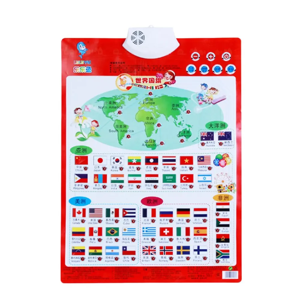 Звуковая настенная диаграмма электронный Алфавит английская обучающая машина многофункциональная Дошкольная игрушка аудио цифровая Детская обучающая игрушка - Цвет: world map