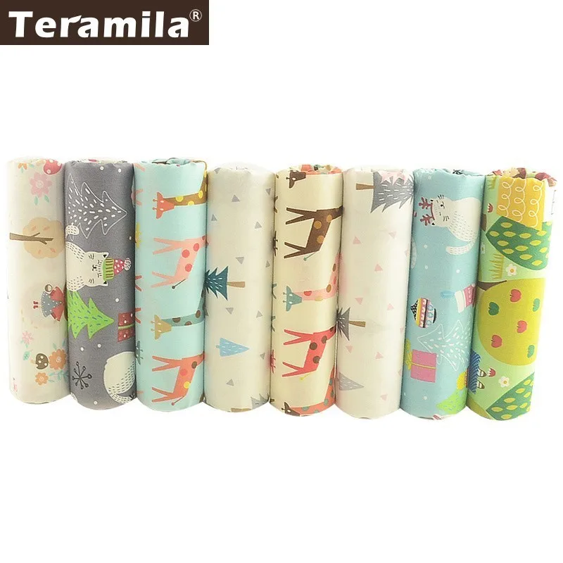 

TERAMILA 100% Cotton Fabric Cute Animal Design Quilting Pillow Sewing Textile DIY Fat Quarters 8 PCS/40cmx50cm Tissus Patchwork