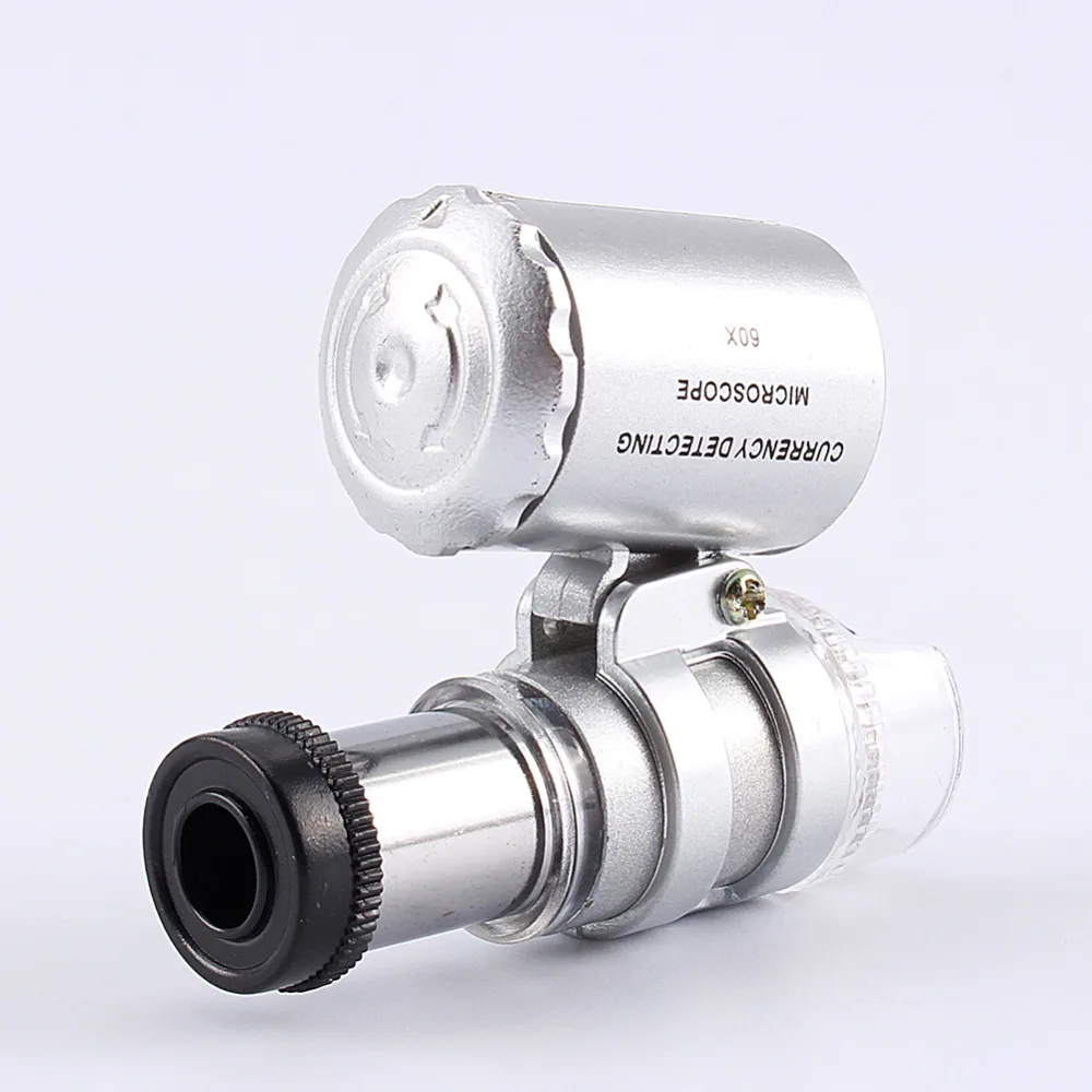 

Portable Jeweler Loupe Magnifiers 60X Mini With LED Light Silver Color