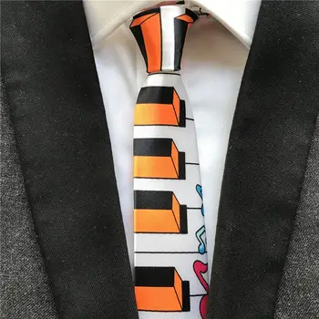 

New Arrival 5cm Tie Fashion Casual Skinny Necktie Orange Piano Keys with Colorful Musical Notes Gravata