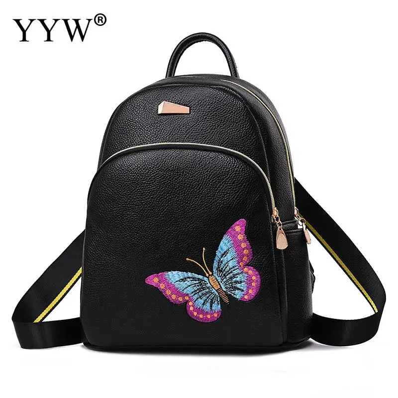 

2018 New PU Leather Durable Concise Backpack High Quality Large Capacity Bookbags for Student Soft Surface Embroidered Backpack