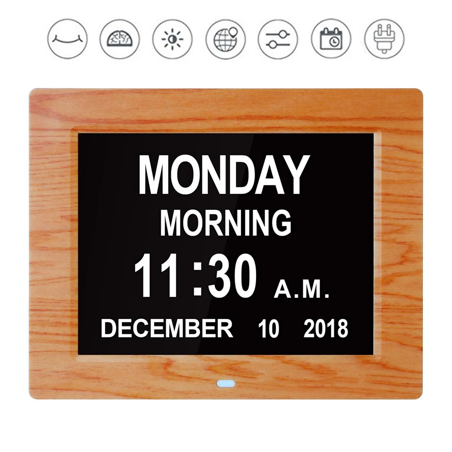 

Digital Calendar Day Clock Electronic Date Time Display Large LED Alarm Clock 8" Gifts for Seniors Memory Loss Elderly Dementia