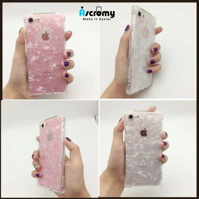 Ascromy For iPhone 7 Plus Phone Case Square Marble Luxury Rhinestone Glitter Cover For iPhone 8 6 6S 5 5S SE X Coque Accessories (9)