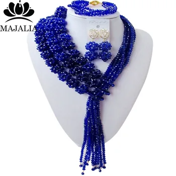 

Fashion african jewelry set Royal Blue nigerian wedding african beads jewelry set Crystal Free shipping Majalia-353