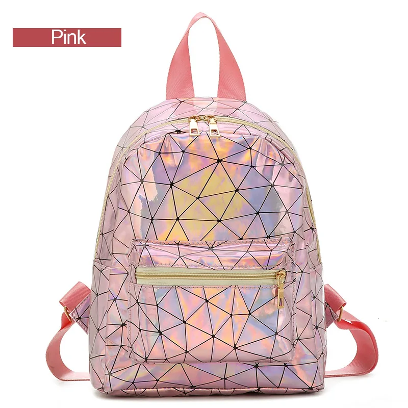 AIREEBAY, Женский мини рюкзак с лазером, новинка, модные геометрические школьные сумки для девочек-подростков, голографические кожаные рюкзаки - Цвет: 3074pink