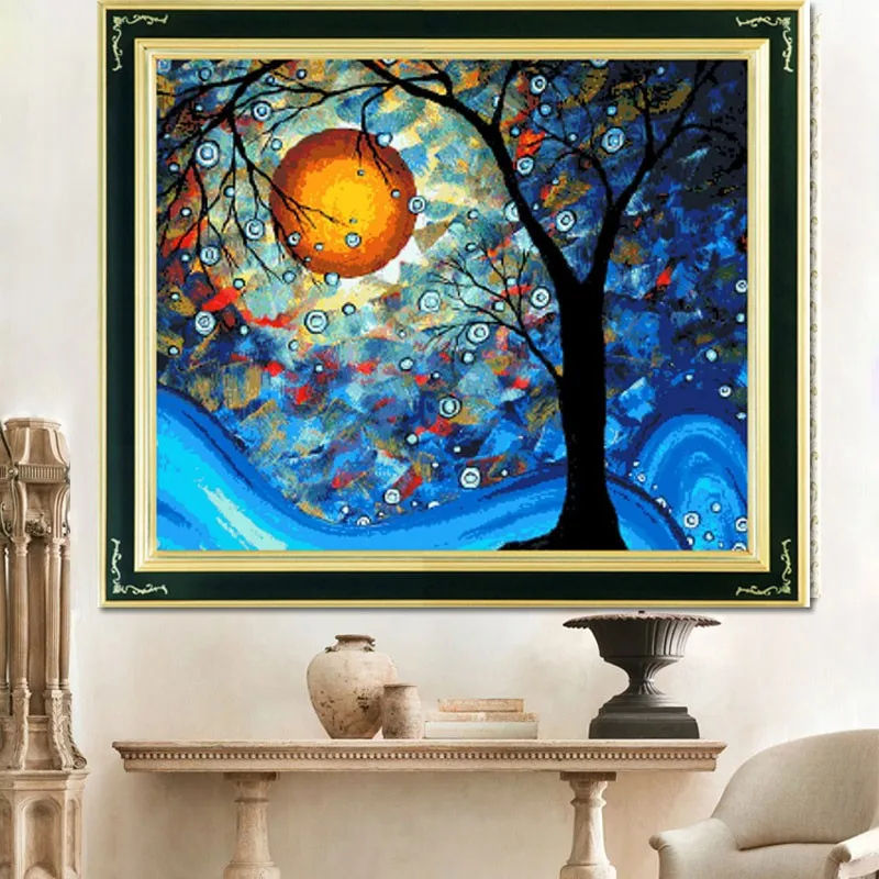 

QIANZEHUI,DIY Diamond Embroidery,Round Diamond Van Gogh Dream Tree Full rhinestone Diamond painting cross stitch,needlework