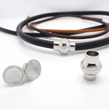 

6sets fit 6mm Rhodium Plated Copper Based 15.9*12.1mm Strong Magnetic Clasps DIY Jewelry Settings Leather Bracelets Connector