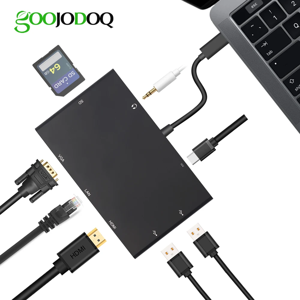 USB C концентратор для Macbook Pro thunderbolt 3 HDMI Ethernet VGA адаптер кардридер 5 мм разъем type с