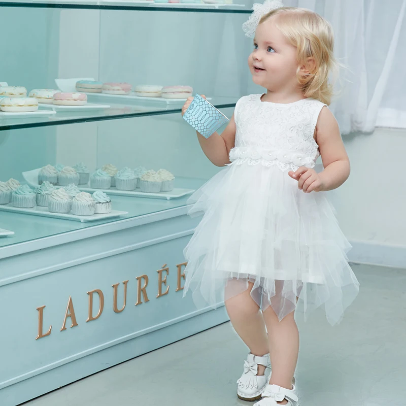 

Baby girl white Princess dress sleeveless lace tulle beading girls flower dress baby birthday party dresses