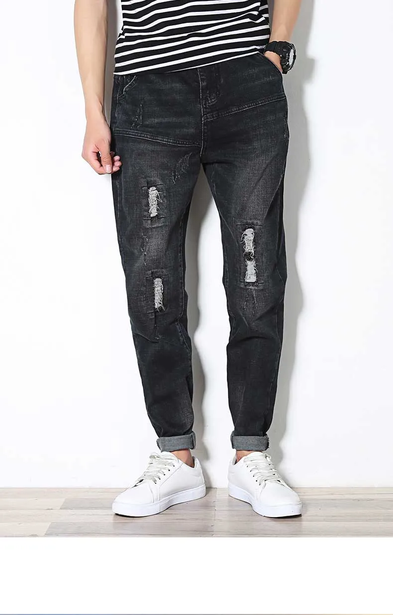 Hitam Jeans Ripped Plus Ukuran pria 