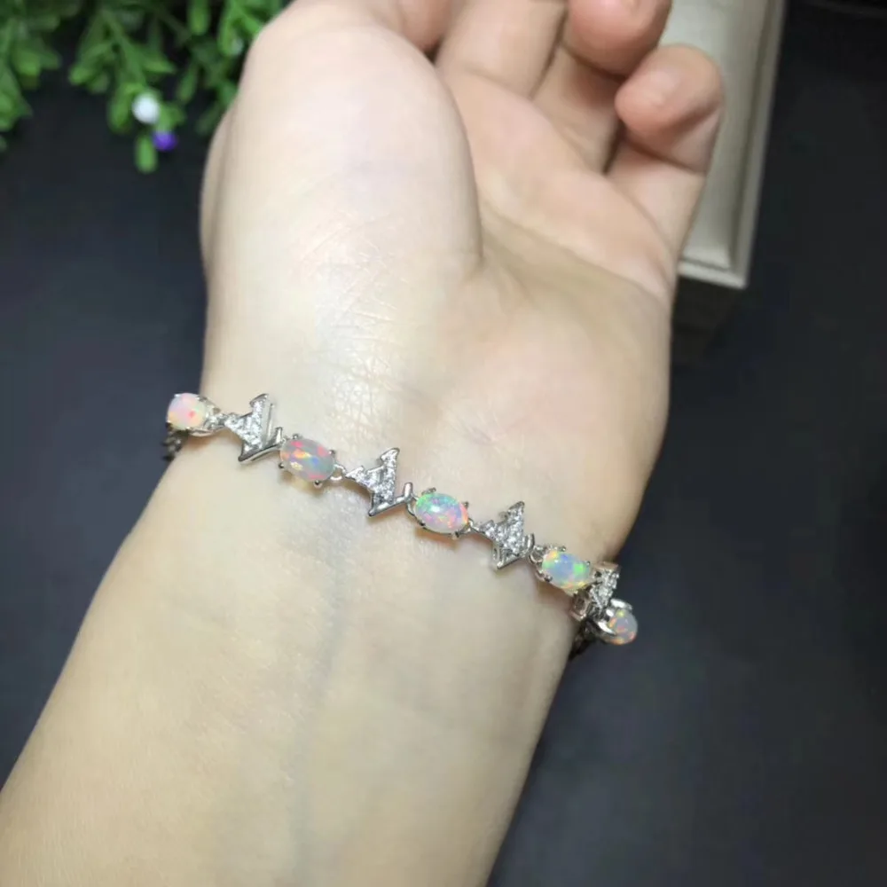 Naturel multicolore opale mode en particulier Bracelet naturel pierre gemme Bracelet S925 argent fe