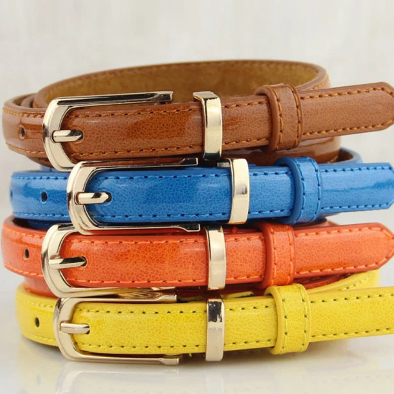 Ladies Solid Color Fashion Wild Belts Women Candy Color Thin PU Leather