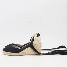 Women Shoes 7cm Wedge Espadrilles 2019 Sping and Summer Closed Toe shoes Classic Espadrilles Heel in white and black color black rope women white slingback shoes lace up ladies strap sandals female wedge ankle espadrilles pumps tie closed toe designer