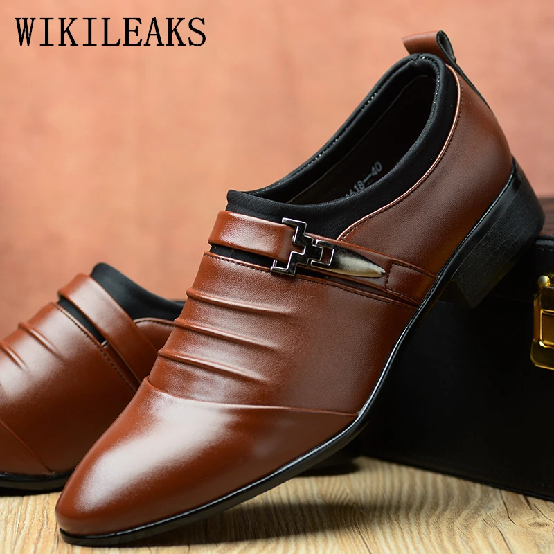 Casual Slip On Pointed Toe Mens Dress Shoes Leather Men Wedding