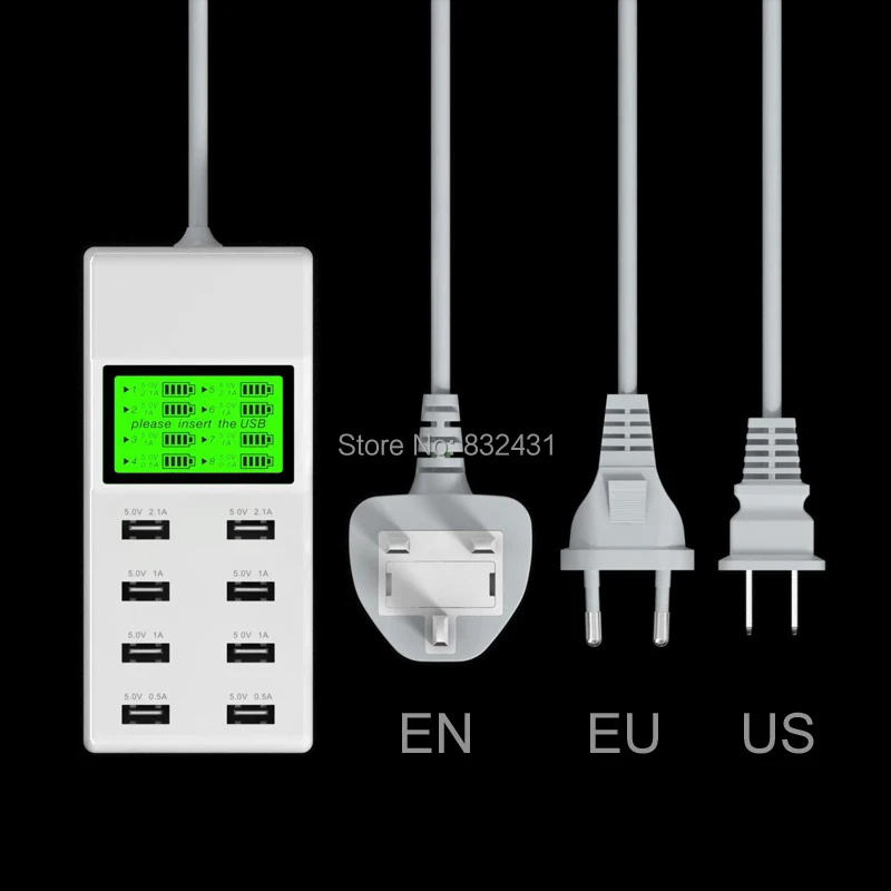 Высокая скорость ЖК-дисплей Универсальный USB 8-Порты и разъёмы стены дома Мощность станция с гнездами Зарядное устройство для адаптера переменного тока для сотового телефона камера для планшета стандарта ЕС, США, Великобритании