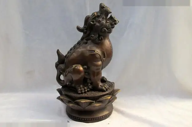 

Chinese Bronze Feng Shui Avoid evil Foo Dogs Lion Dragon kylin on Lotus Base