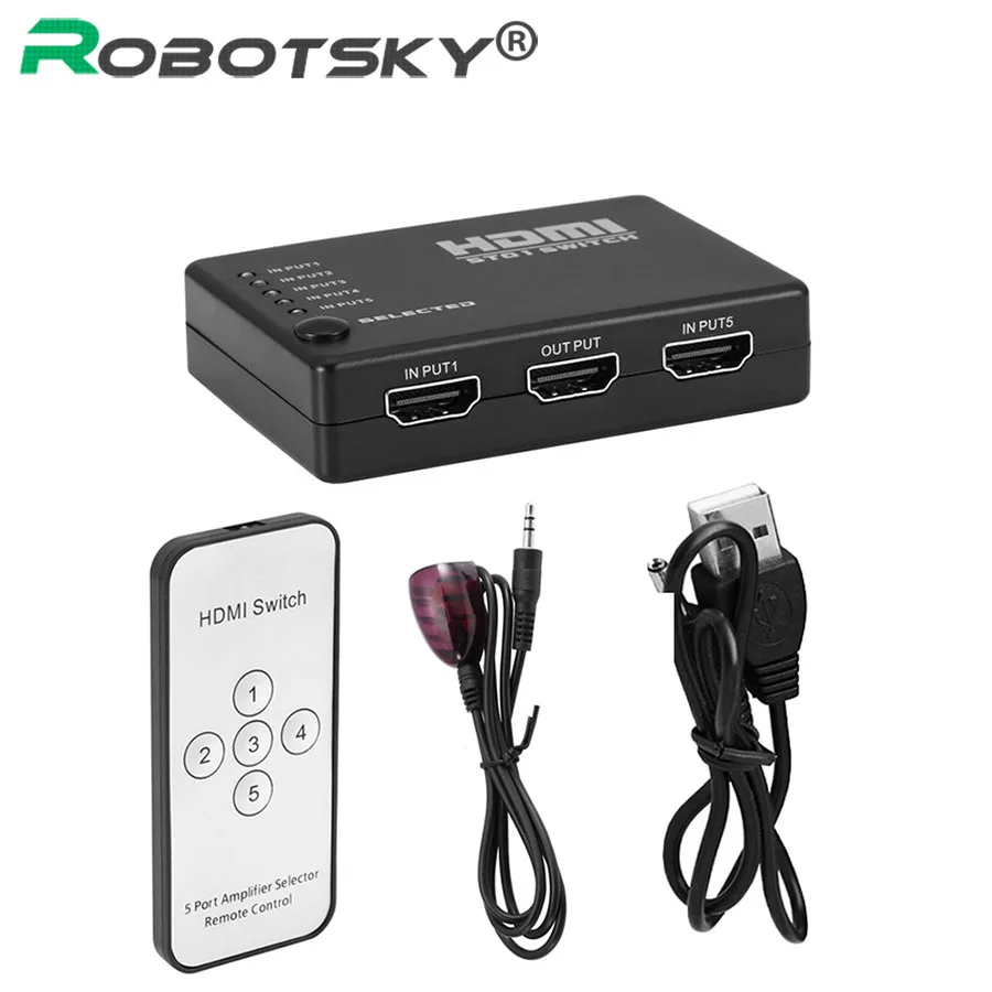 High Quality 5 In 1 Out HDMI Switcher HD Video Switch Splitter Adapter With USB Power Cable For HDTV XBox DVD Projector 3D 1080P