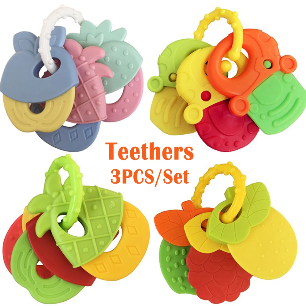 

3PCS Baby Teether Toys for Kid Tiny Rod Newborn Baby Comforter Birth Gift Chaw for Hand Infant Silicone Chew Charms Toddler Toys