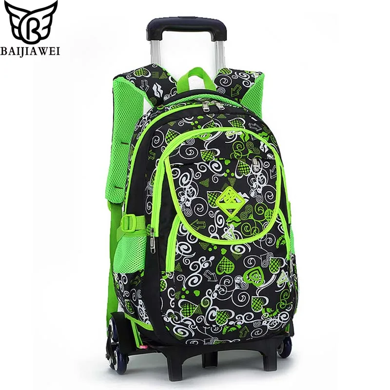 

BAIJIAWEI Lovely Printing Trolley School Bags for Girls kids Backpack On Wheels Primary School Satchel Children Travel Luggage