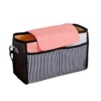 

Children Stroller Large Capacity Storage Bag Shoulder Bag Pink Stripe Stroller Organizer Waterproof Cover Universal Fitting