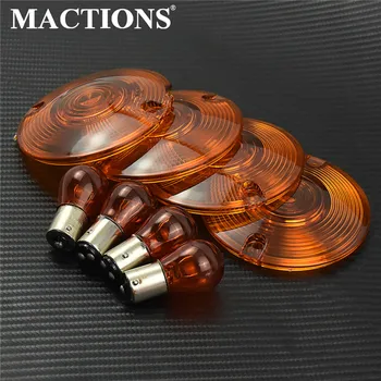 

4pcs Motorcycle Orange Turn Signal Lens Cover W/ Bulbs For Harley Electra Glides Ultra Glide Road Glide 1986-2014