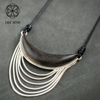 

Novel Wooden Pendant Necklaces for Women New Adjustable Jewelry Vintage Handmade Sandalwood Necklace 2018 Sweater Accessories