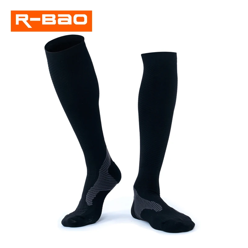 

R-BAO High Quality Black Long Tube Outdoor Sports Socks Leg Support Cycling Marathon Running Compression Terry Socks Four Season