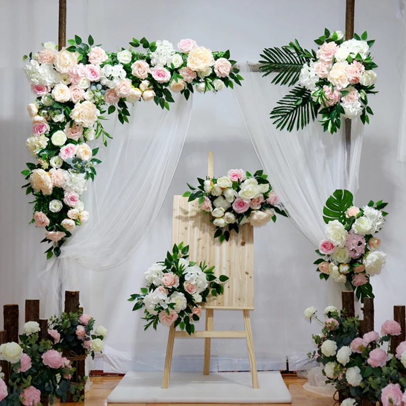 Имитация гортензии роза искусственный ряд цветов на открытом воздухе Свадебная вечеринка украшение арки дизайн Цветочный отель фон Декор