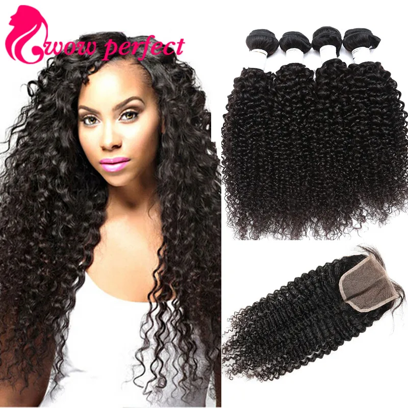 8A kinky curly virgin hair with closure 4 bundles with ...