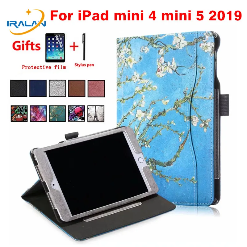 

For iPad Mini 5 2019 Case With Pencil Holder PU Leather Flip Stand Cover for iPad Mini5 Mini 4 7.9" Auto Sleep/Wake+Stylus+Film