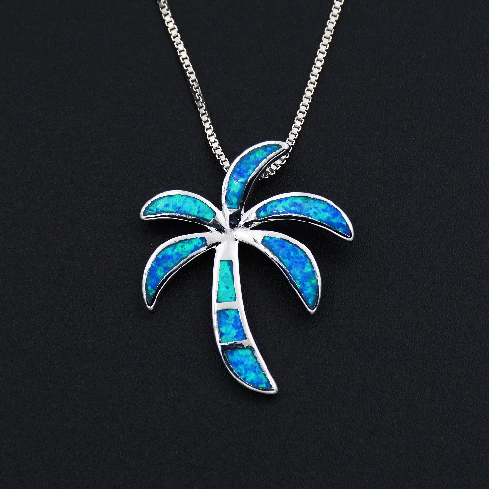 

Ocean Blue Opal Beach Palm Tree Pendant Necklace with Lab-created Opal