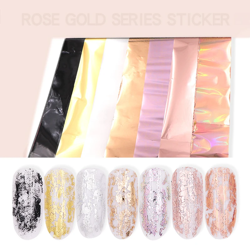 

Holographic Rose Gold Nail Transfer Foils Decorations Nail Art Polish Wraps Decals DIY Nail Beauty Stickers Accessories 4*100cm