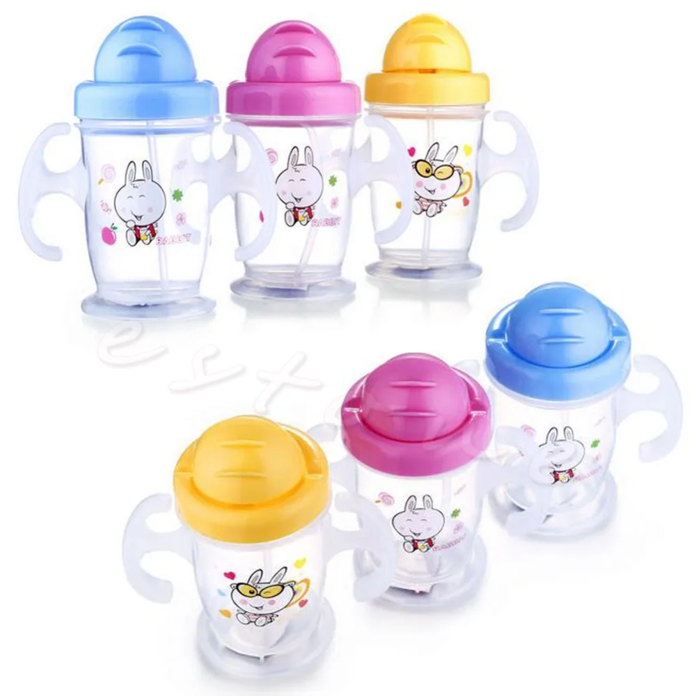 Cute Durable Children Baby Straw Cup Drink Bottles Sippy Cups Handles