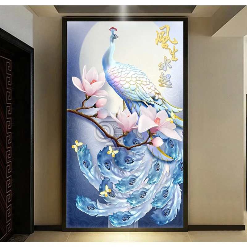 

Youran DIY Diamond Painting Full Drill Embossing Peacock Animal Diamond Mosaic Kits Vertical Wall Art Pictures Home Decoration