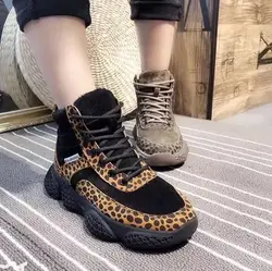 Женская обувь 2018 г. осенние и зимние новые корейские Модные леопардовые шить плюс бархатные теплые повседневные спортивные туфли