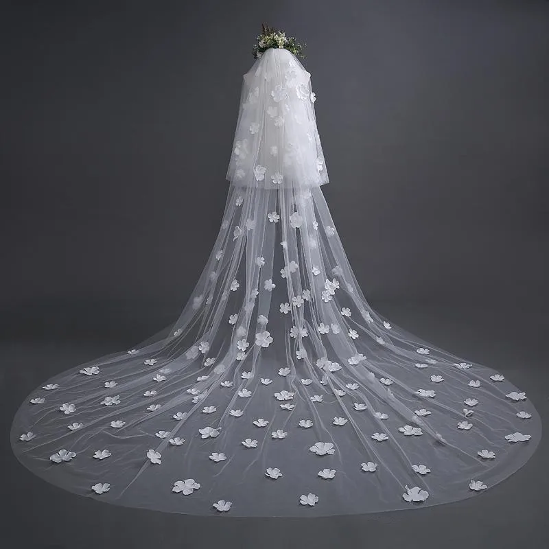2019 Charming Bridal Veils White/Ivory 3 Meters Long Train Applique Edge Two Layers Wedding with Combs Accessories | Свадьбы и