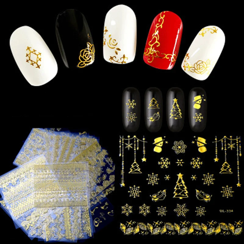 30 шт. Стиль модные арт, наклейки для ногтей 3D цветок золотой кружевными украшениями дизайн клей для ногтей советы Красота Для женщин Маникюр материя набор
