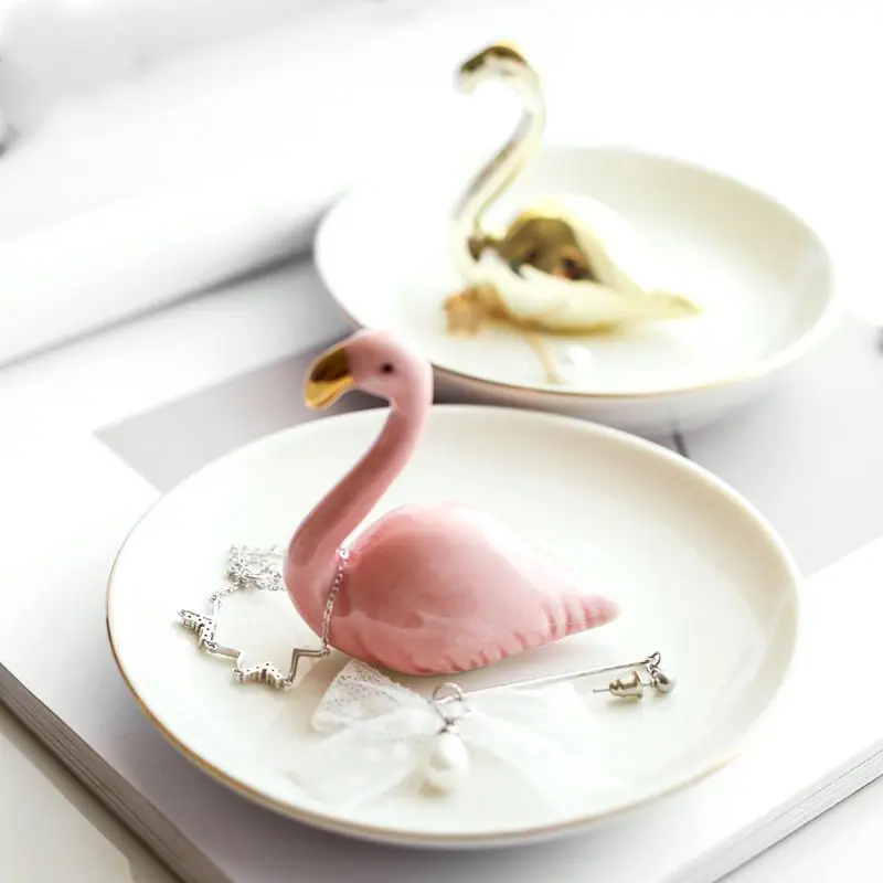 Small Flamingo Unicorn Pineapple Decorative Dish Plate Porcelain Jewelry Dish Necklace Ring Tray Storage Trinket Vanity Dish