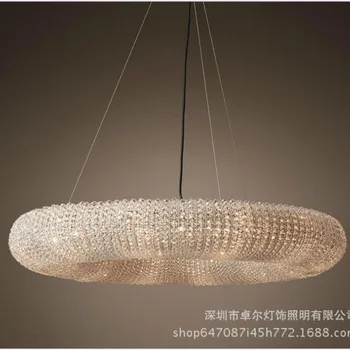 

L Ring American chandelier living room RH retro light luxury designer study soft villa bedroom bead string crystal lamp